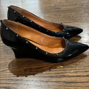 14th & Union Black Patent Studded Wedge Pumps